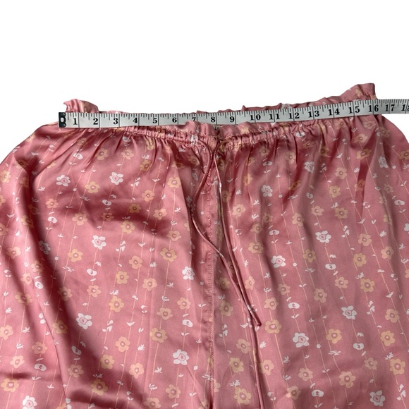 Free People Dreamy Days Pajama Set Satin Button Top Wide Leg Pant Coral SZ L NWT - Picture 14 of 16